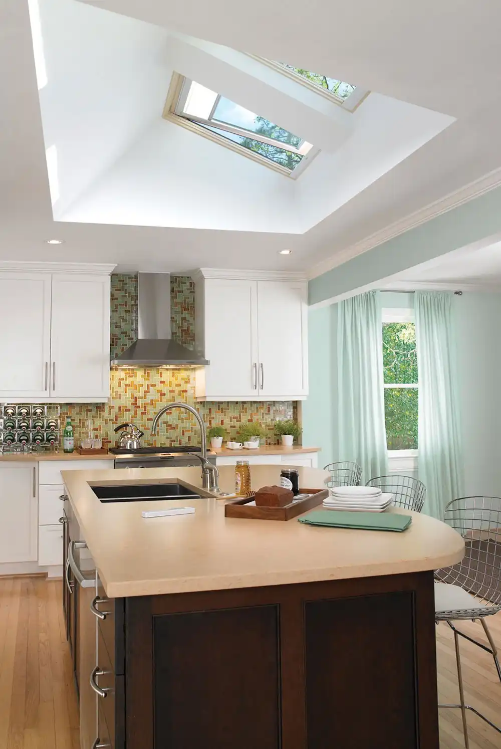 Small kitchen with ceiling window