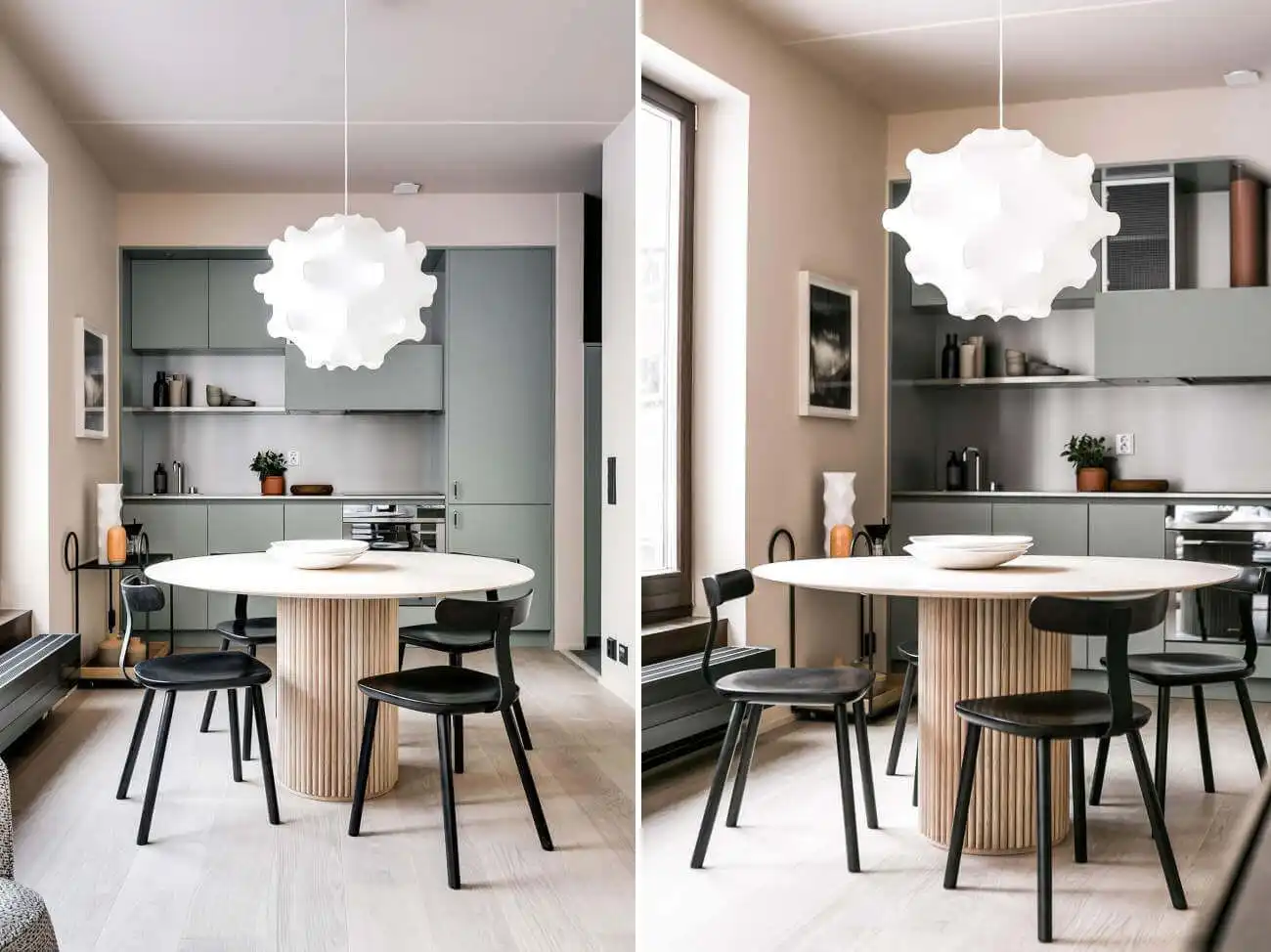 Small on wall kitchen layout with gray shade color