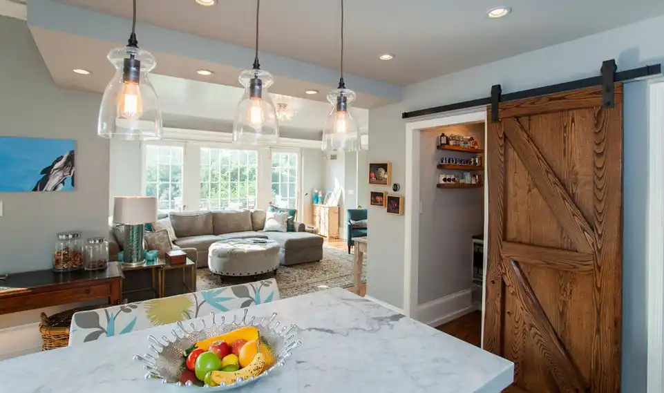 Small pantry room featuring a barn door