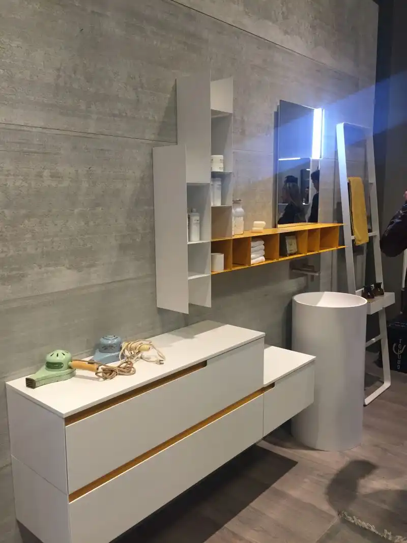 Small white and yellow shelves