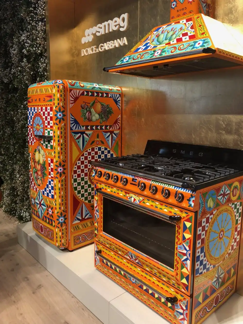 Smeg and Dolce Gabbana Orange Fridge and Hood