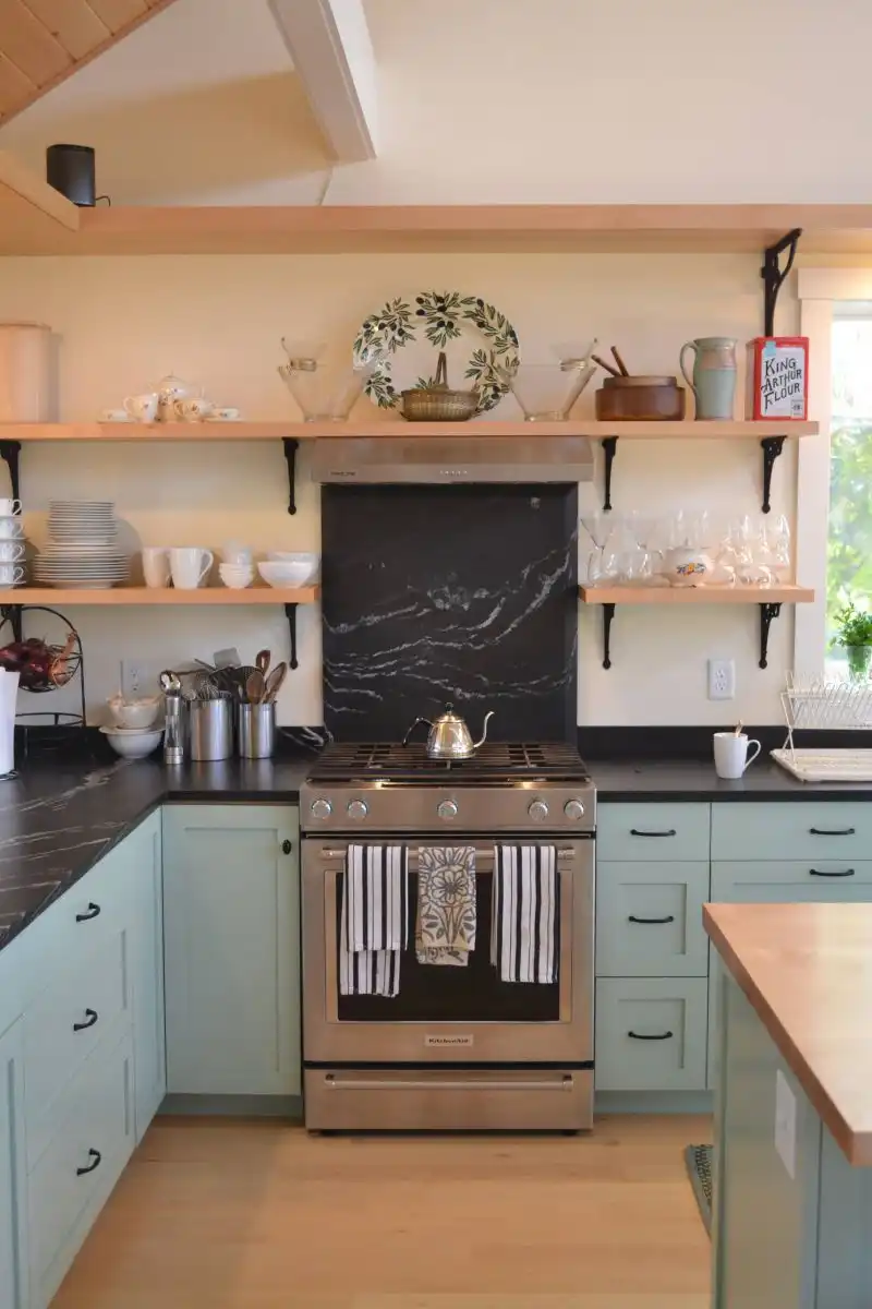 Soapstone slab backsplash