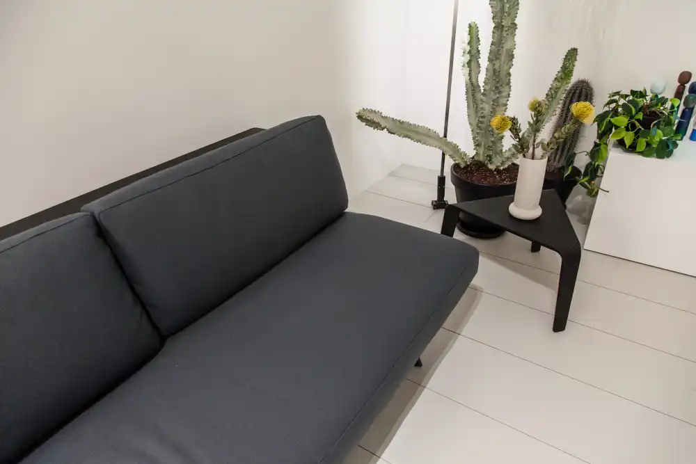 Next to the sofa