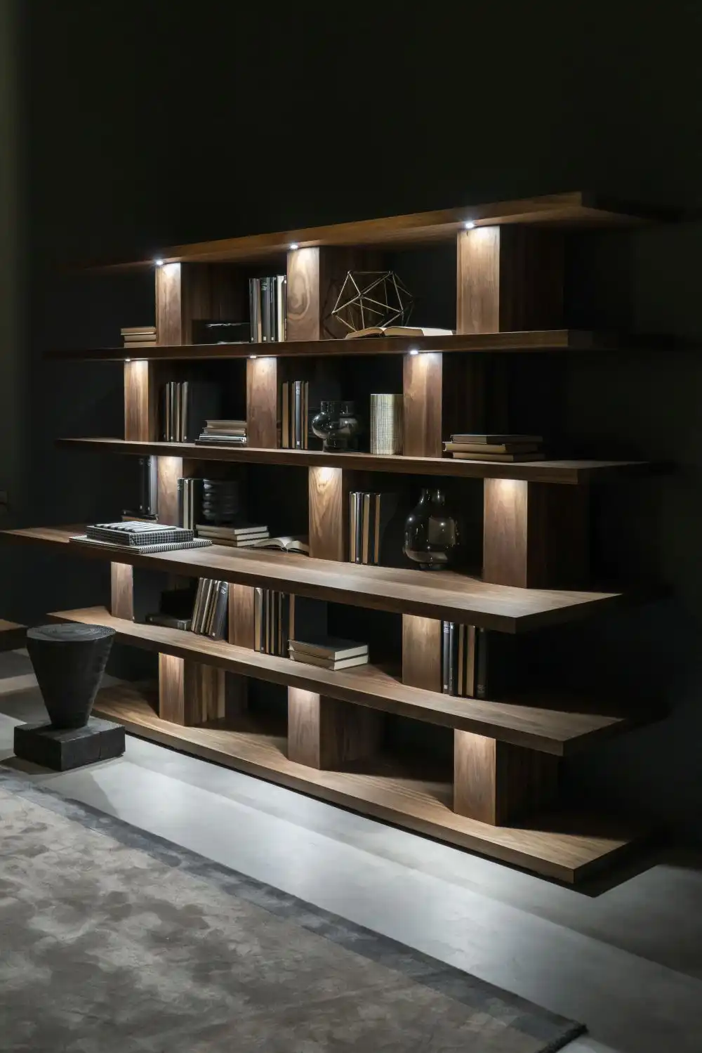 Solid wood shelving with led light decor