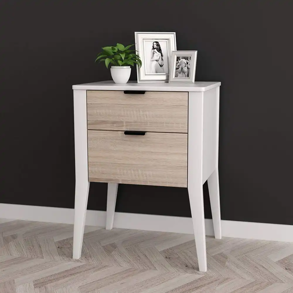Modern nightstand with two oak drawers