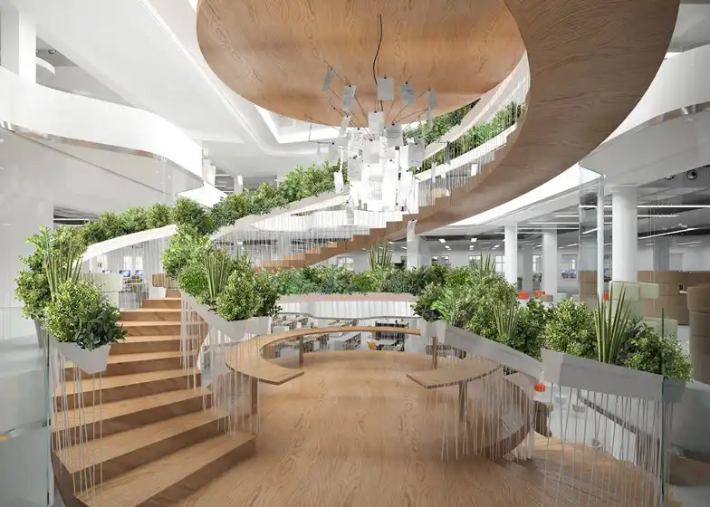 Spiral staircases with some green plants