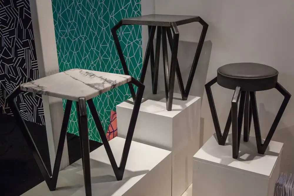 Splay side table with wire legs and marble top