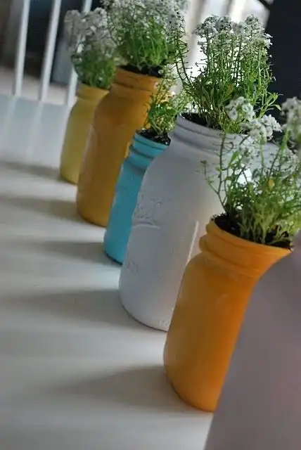 Springy Painted Mason Jar Planters