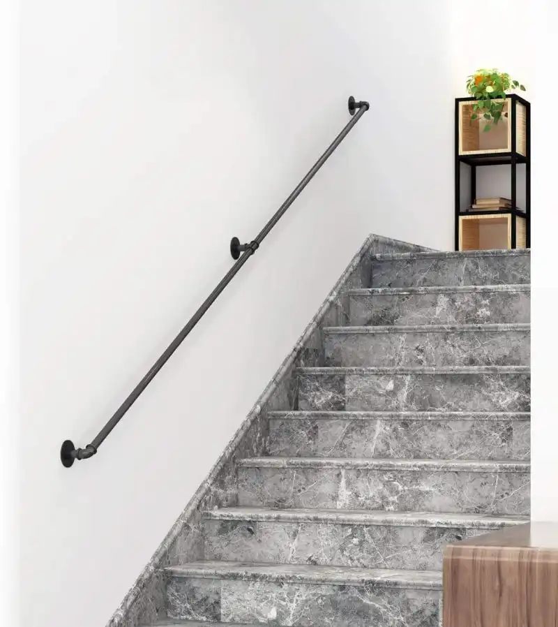 Stair Black Pipe Handrail with 3 Wall Mount Supports
