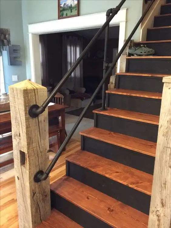 Staircase railing from pipes