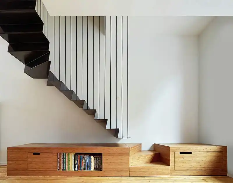 Suspended Steel Staircase - storage floor system