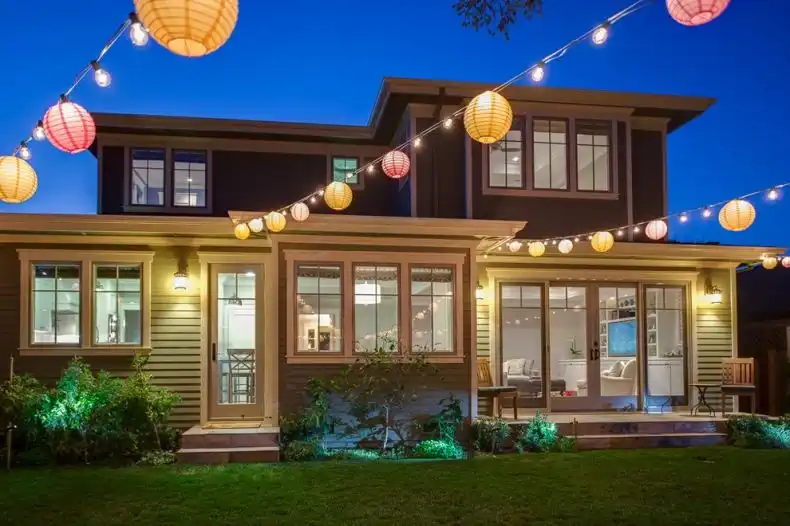 Suspended warm colored lights