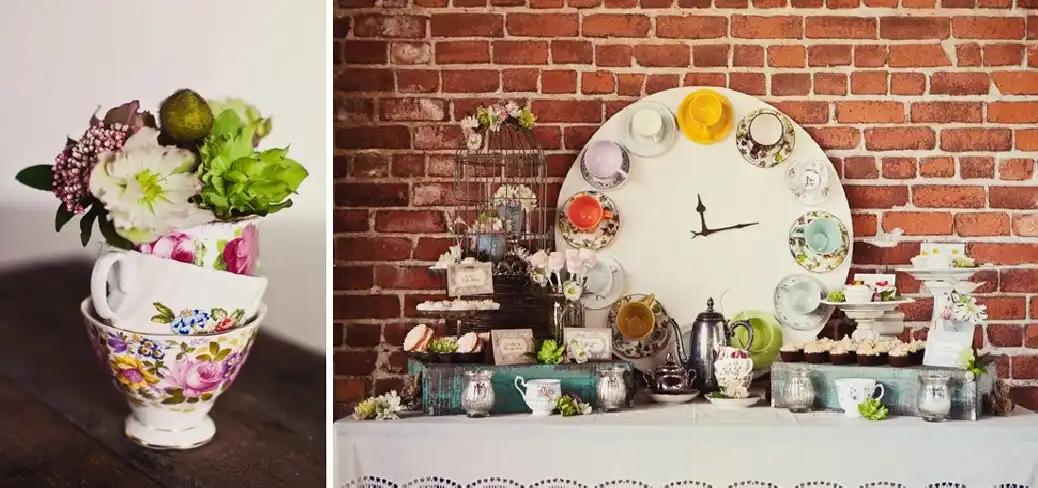 Tea cups clock and flower vase