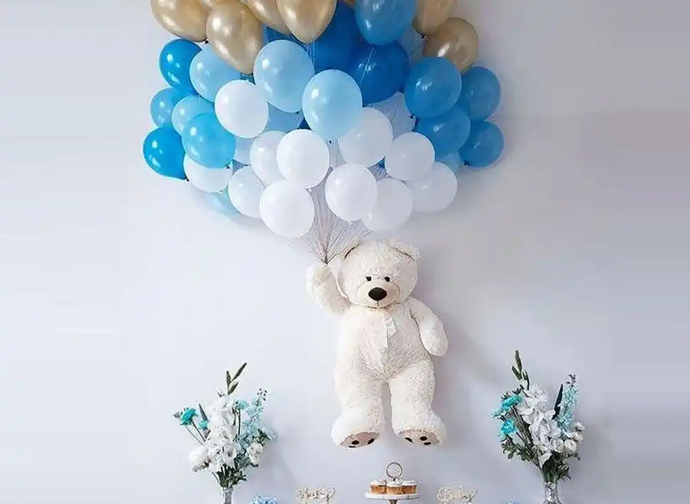 An adorable floating teddy bear