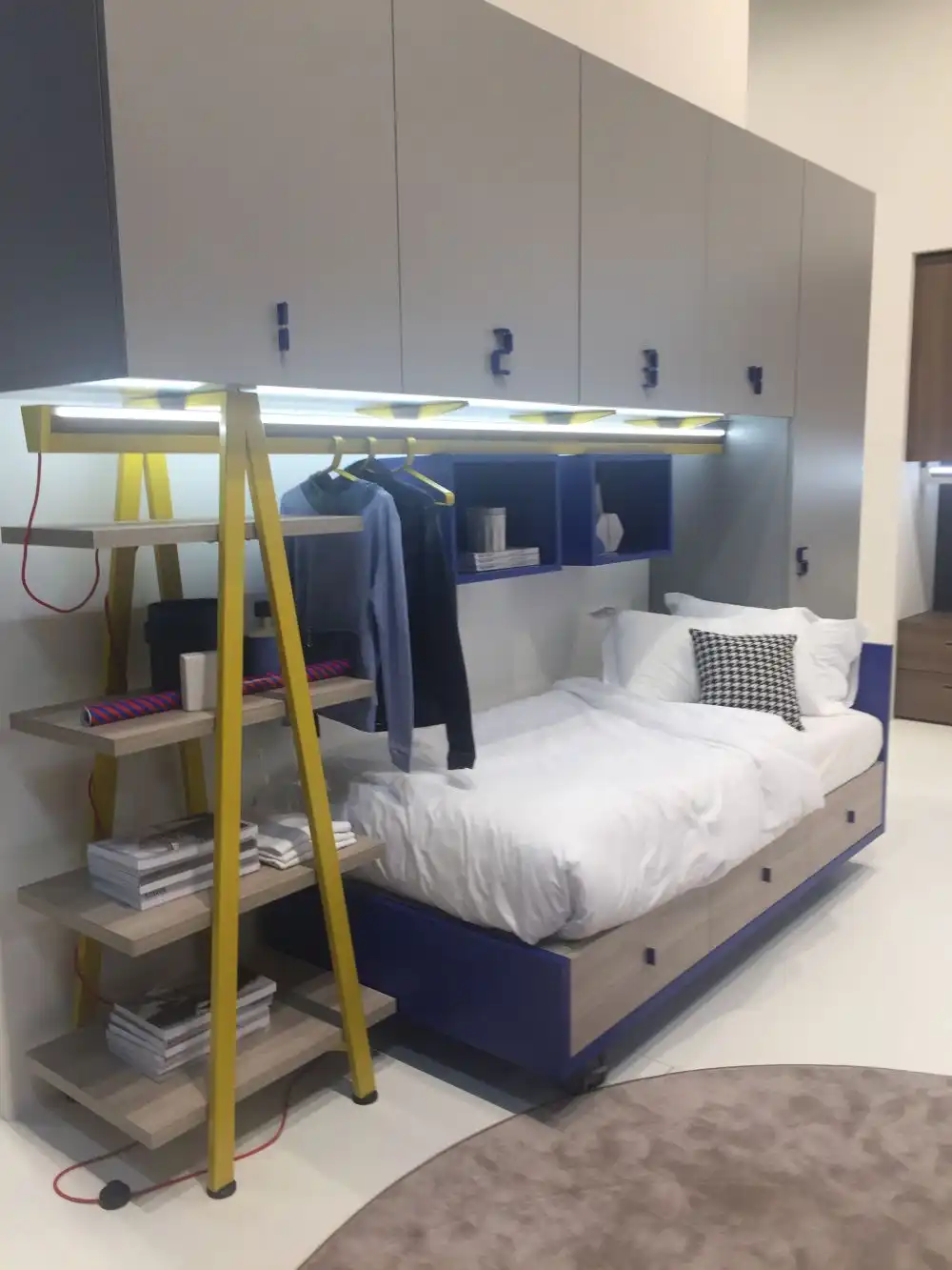 Teenage kids room with yellow and blue accents