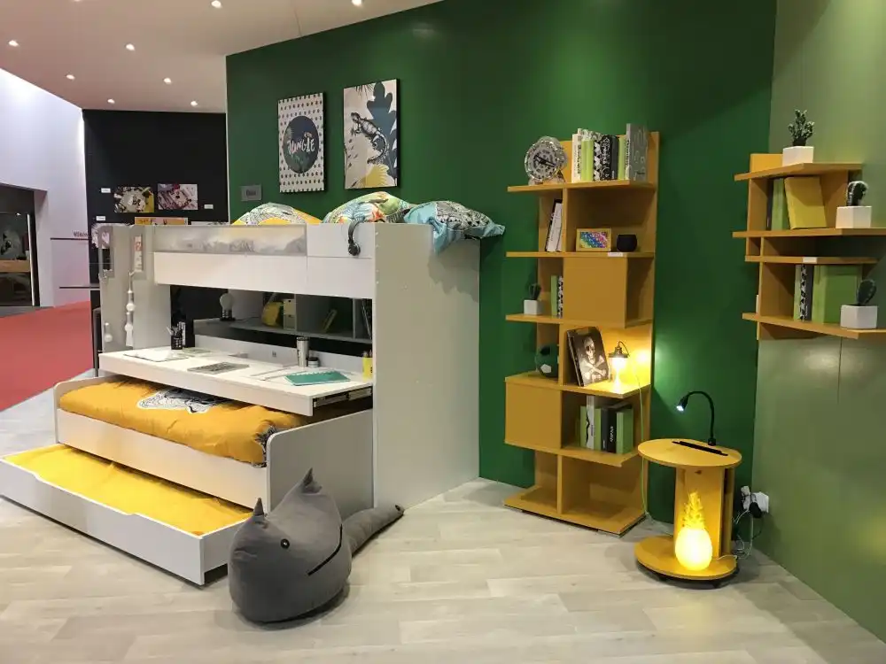 Teenage room design with yellow furniture accents