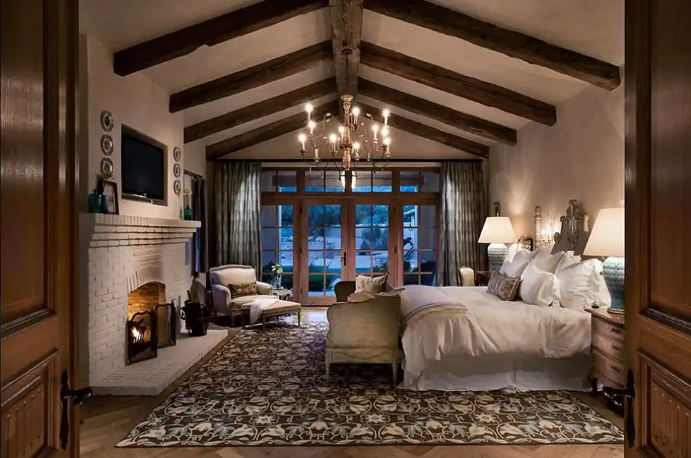 Textured bedroom with white bricks
