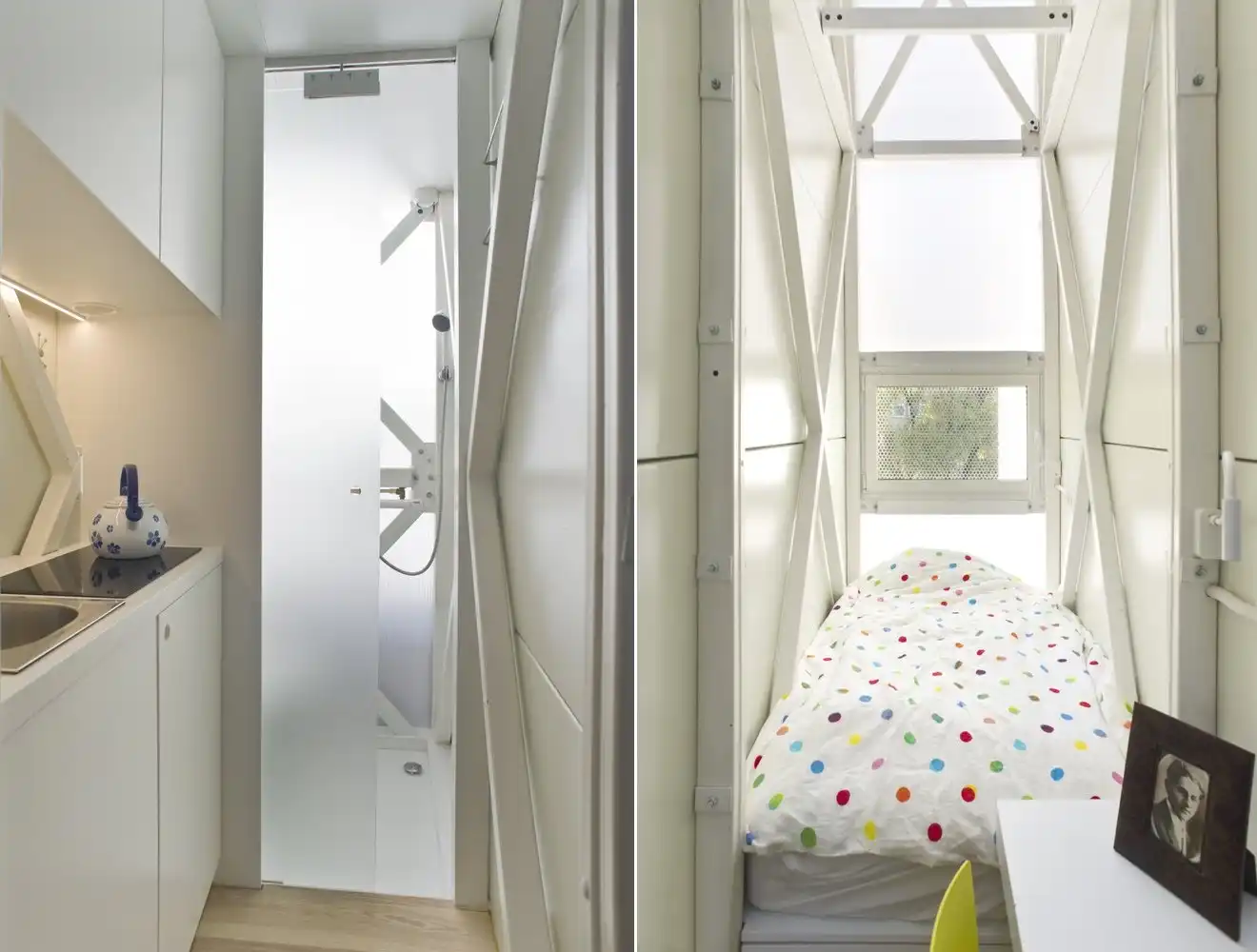The Keret House kithen and bedroom