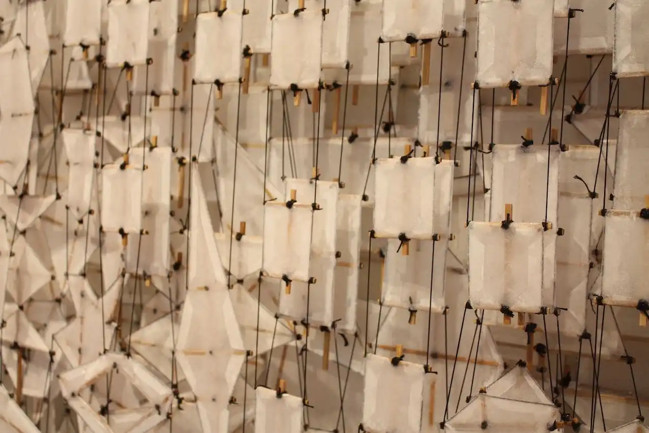 His intricate work is suspended on a multitude of strings, giving the pieces incredible dimension.