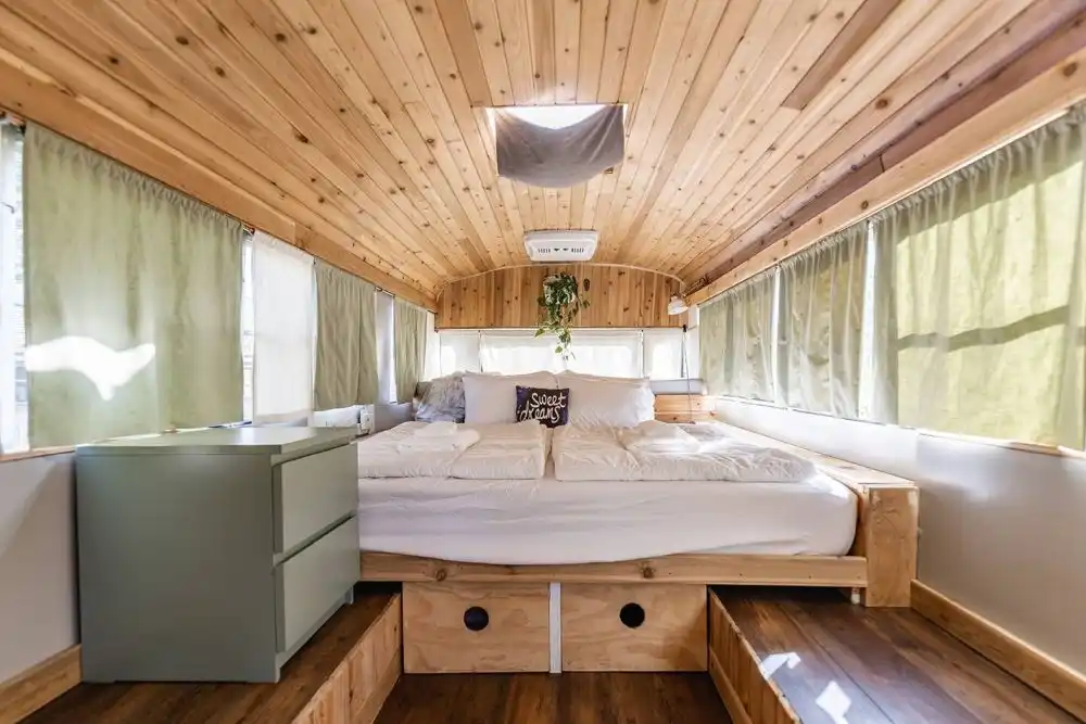 The Skoolie Romantic Urban Glamping bedroom