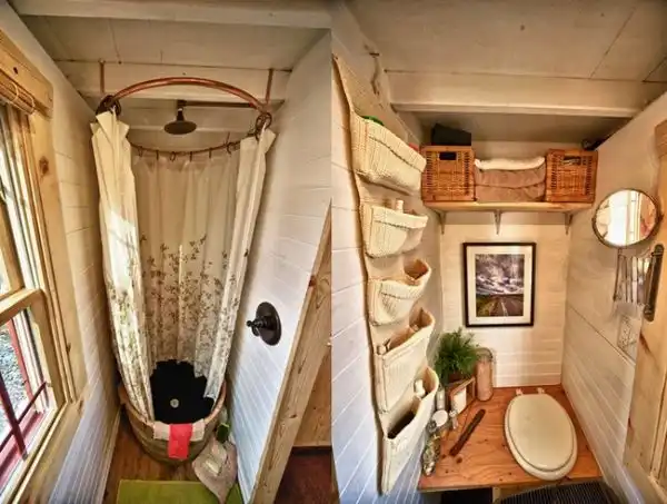 Tiny custom bathroom shower.