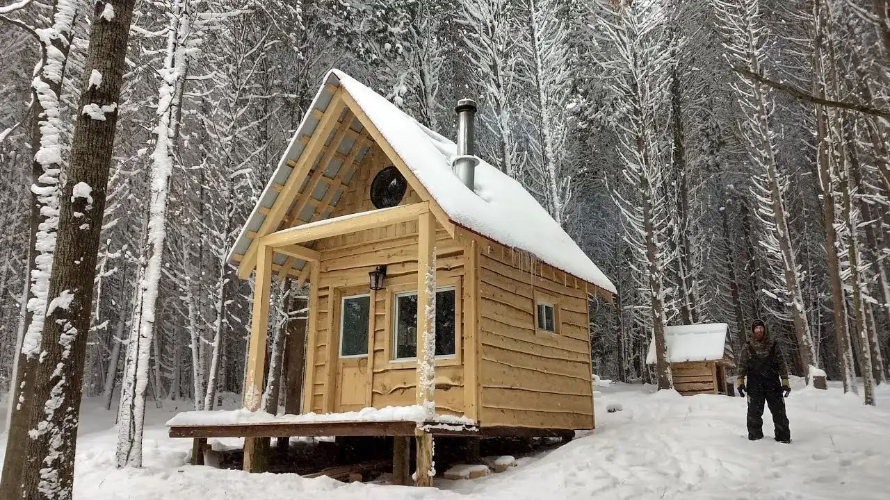 A Cabin in the Woods with a Small Platform