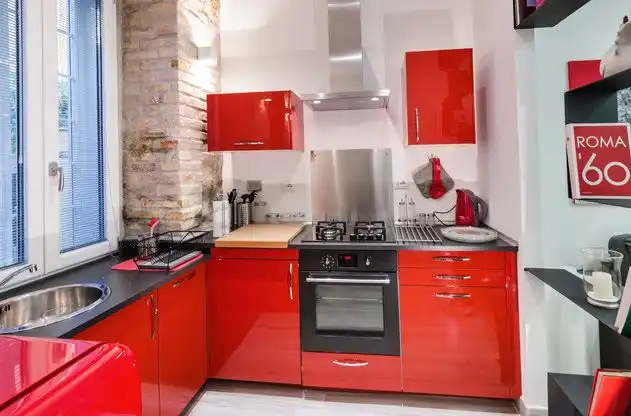 The beauty of a small kitchen with exposed bricks