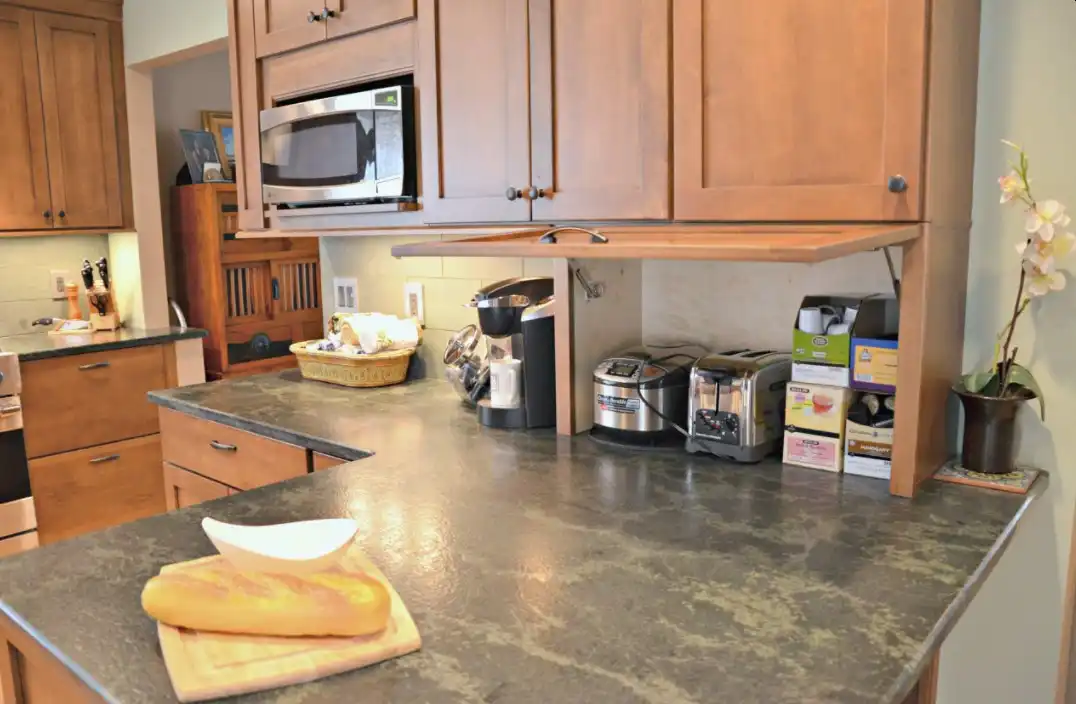The kitchen countertop and corner