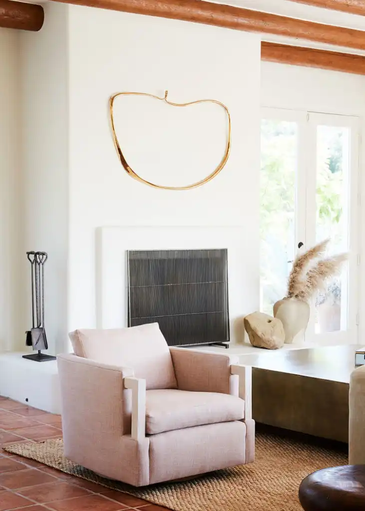 The solid coffee table is the centerpiece of the room.