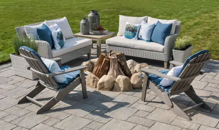 This old classic shingle-style home - backyard firepit
