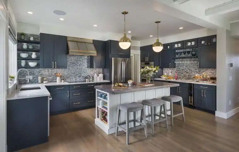 This old classic shingle-style home - blue and copper decor