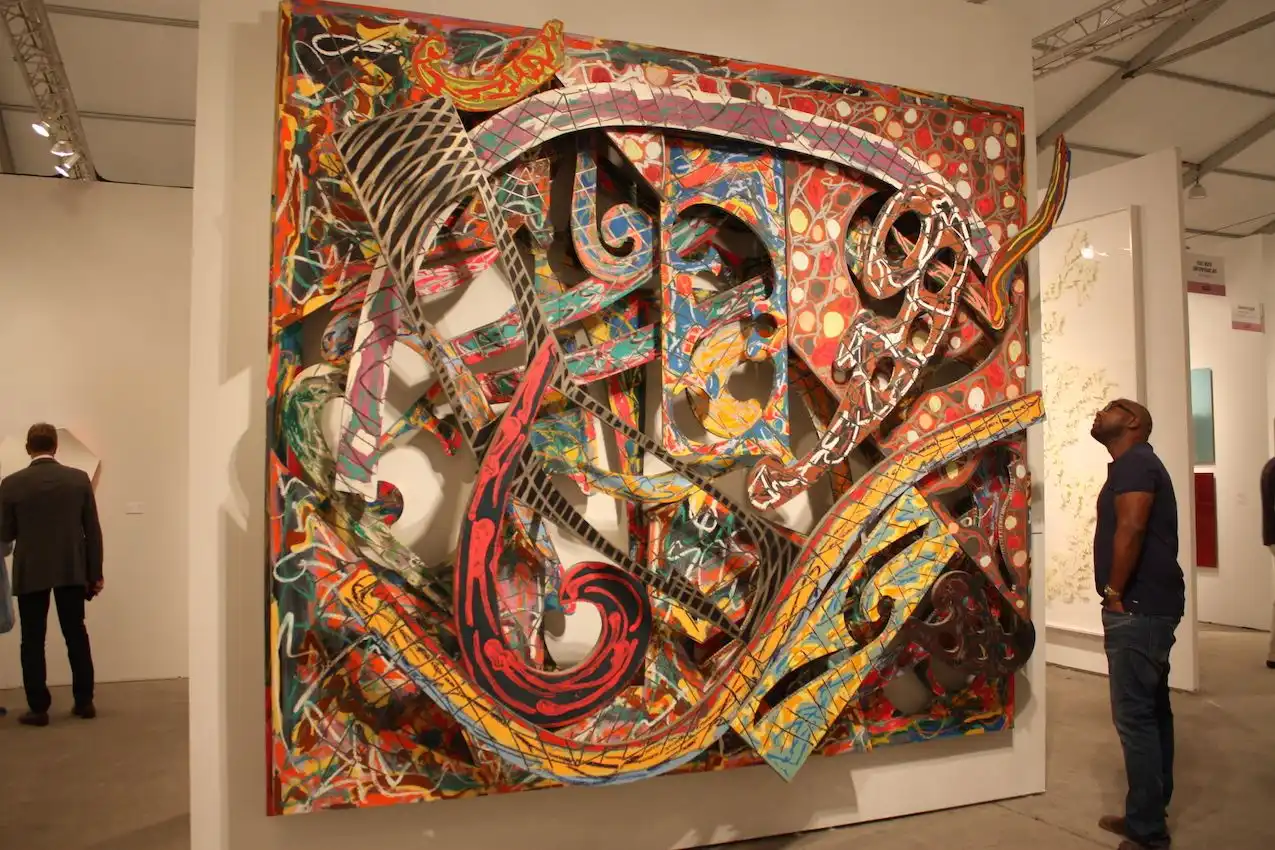 Three-dimensional, colorful and dramatic, a piece of wall art like this one from the Scott White Gallery would be the dominant piece in any room setting.
