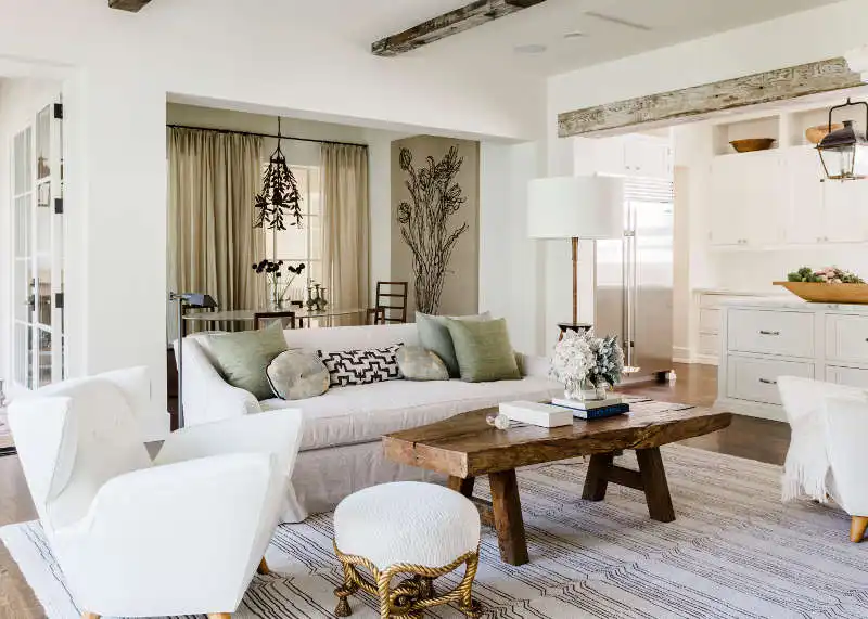 Timeless living room design with solid wooden coffee table