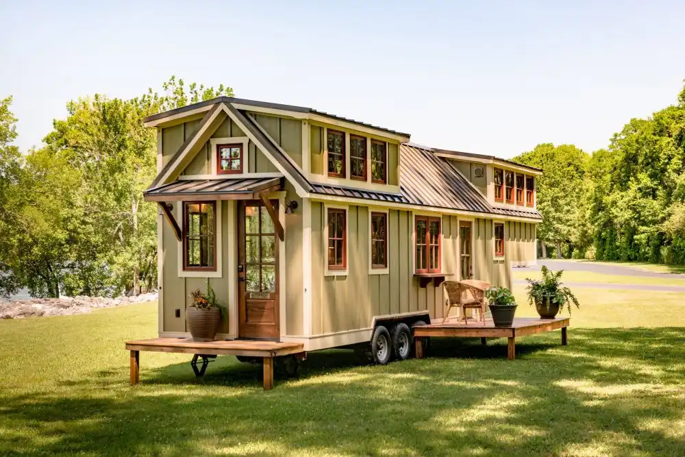 Tiny house with sage color for exterior
