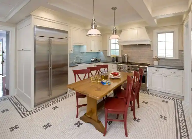 Tiny tiles from porcelain for kitchen floor