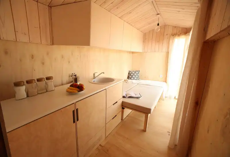 Tiny vacation home on wheels kitchen