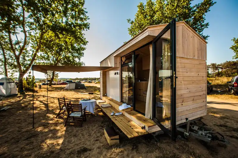 Tiny vacation home on wheels view