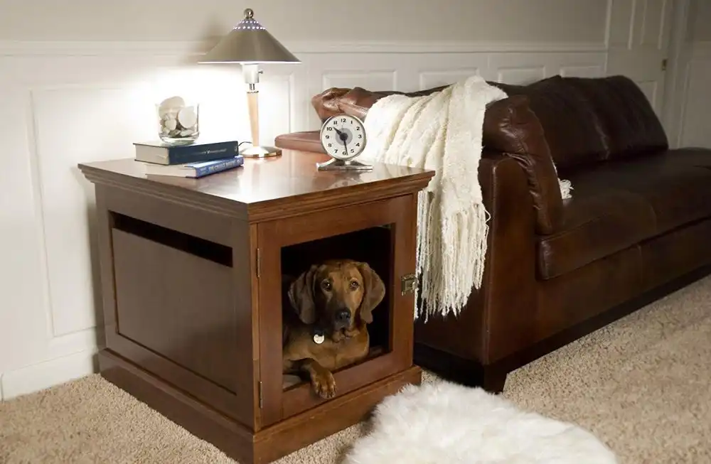 TownHaus Indoor Wood Dog Crate House End Table Furniture Dog Bed