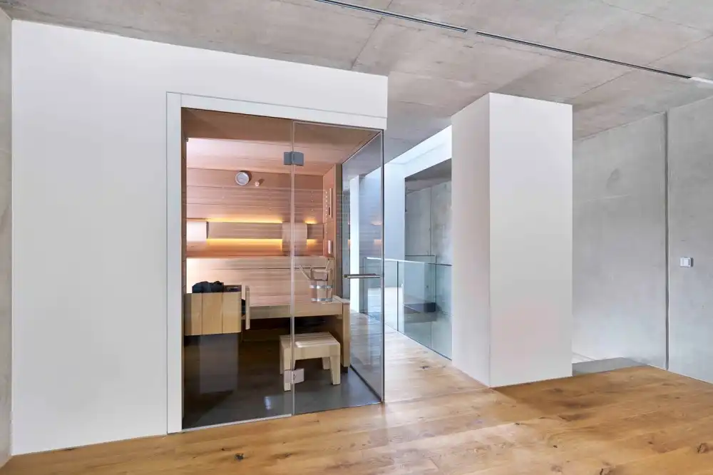 Townhouse in Pfullingen Concrete interior by Bamberg Architektur sauna