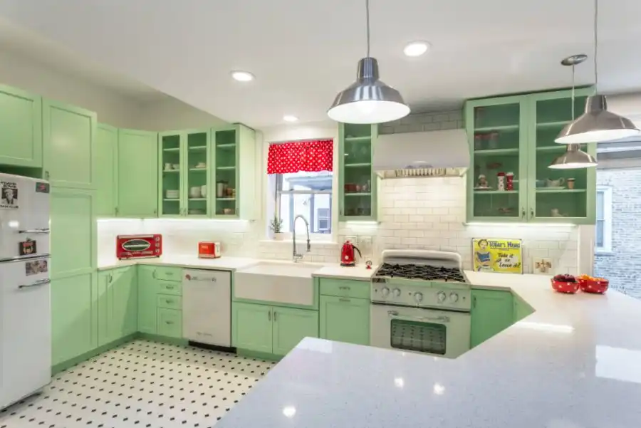 Traditional Kitchen in Chicago Painted in Mint Green