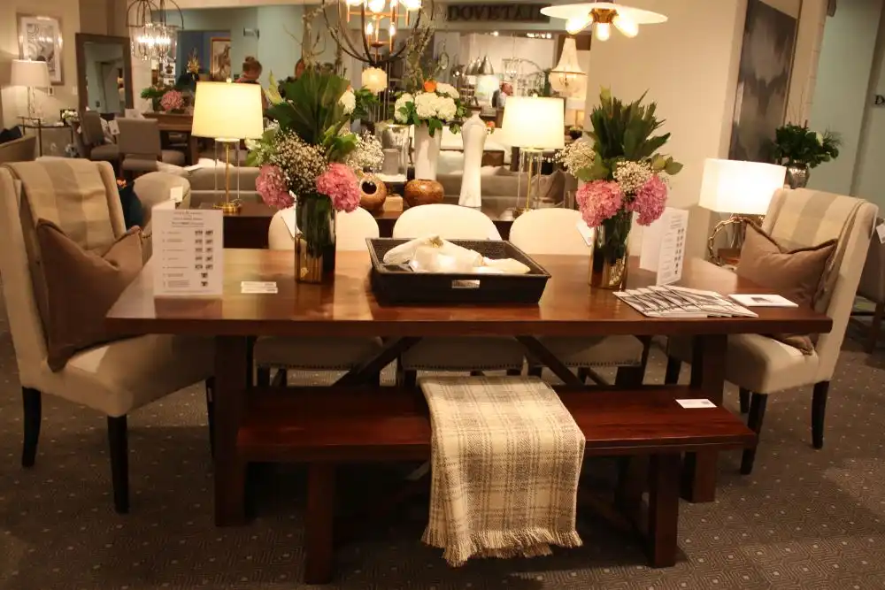 Traditional dining table decor with flower vases