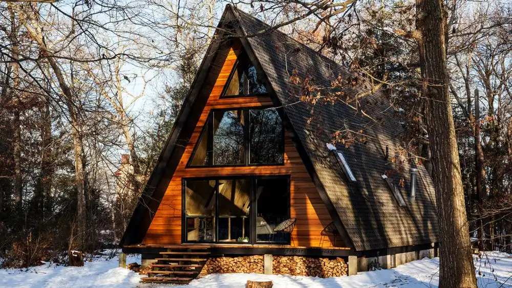 Traditional rustic a frame winter cabin