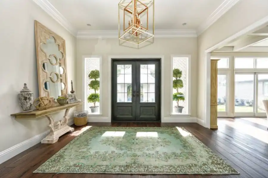 Sandy Brown with green mint carpet