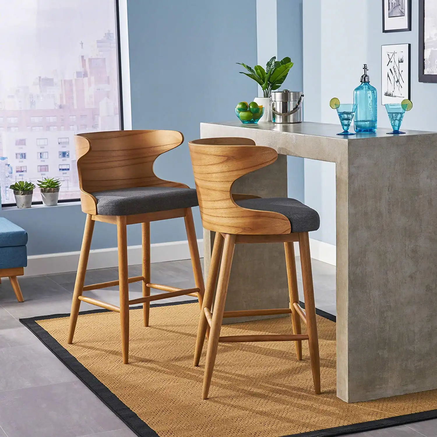 Truda Mid Century Modern Fabric Barstools