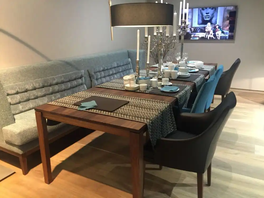 Tufted fabric bench for rectangular dining table how to set a table