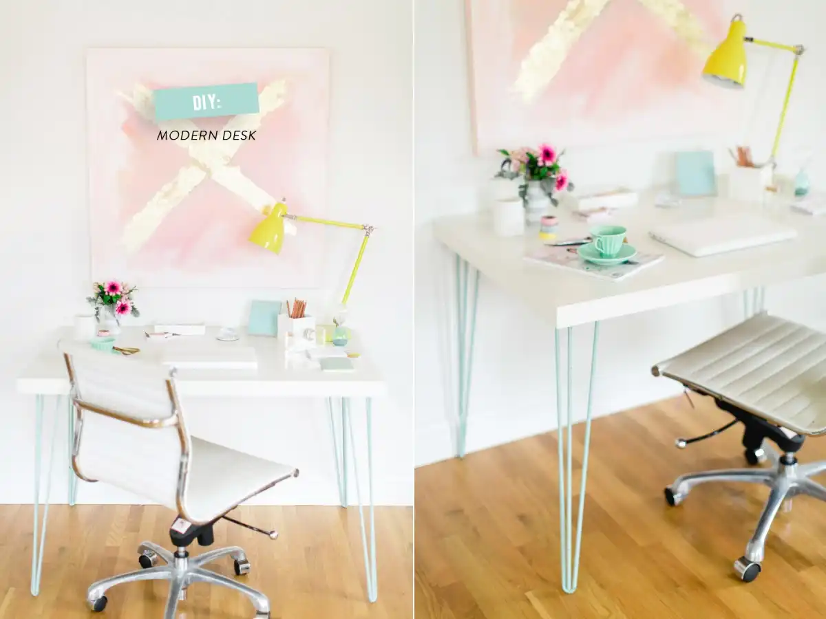 Turquoise hairpin legs desk