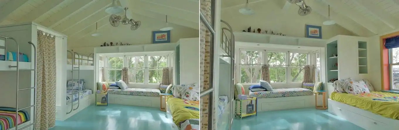 Turquouise painted floor for kids room