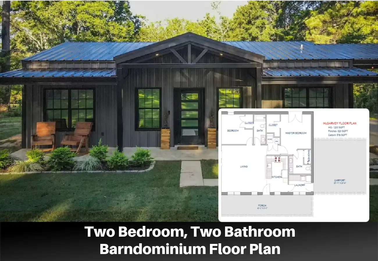 Two Bedroom, Two Bathroom Barndominium Floor Plan