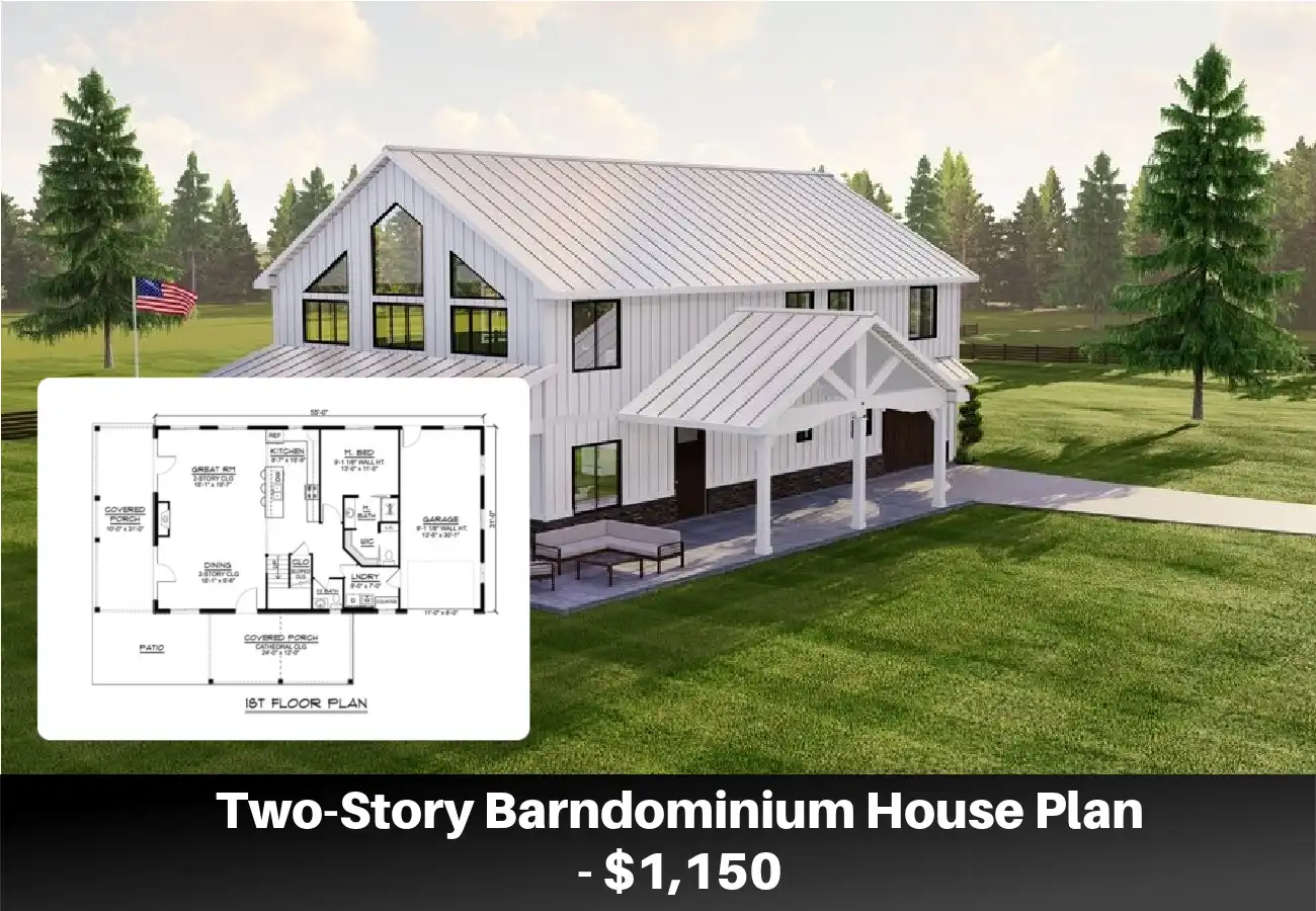 Two-Story Barndominium House Plan - $1,150