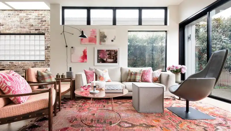 Ultra feminine living room with pink accents